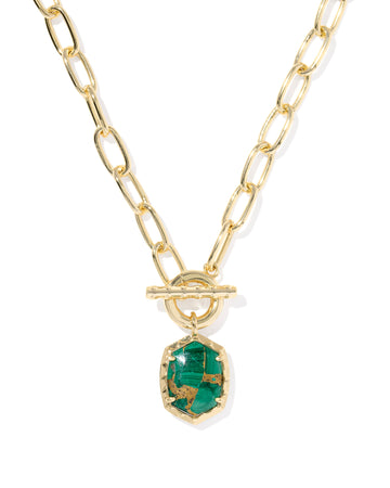 KENDRA SCOTT- Daphne Gold Link Chain Necklace in Bronze Veined Malachite
